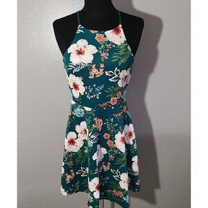 Urban Heritage Floral on Hunter Green Mini Flare Dress Size M